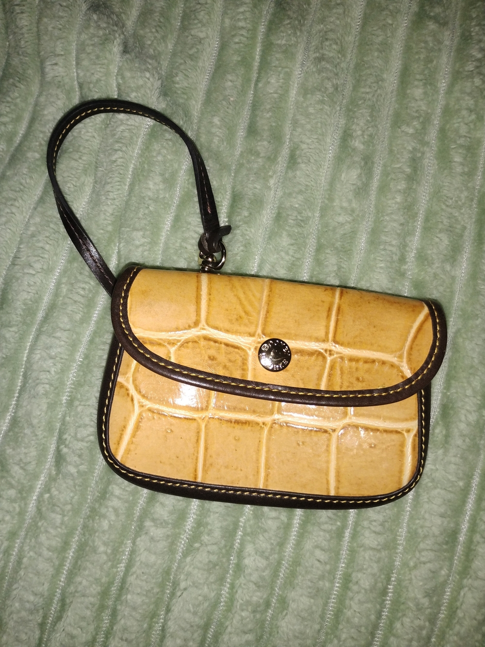 Dooney & Bourke Yellow Croc-Embossed Wristlet with Dark Trim